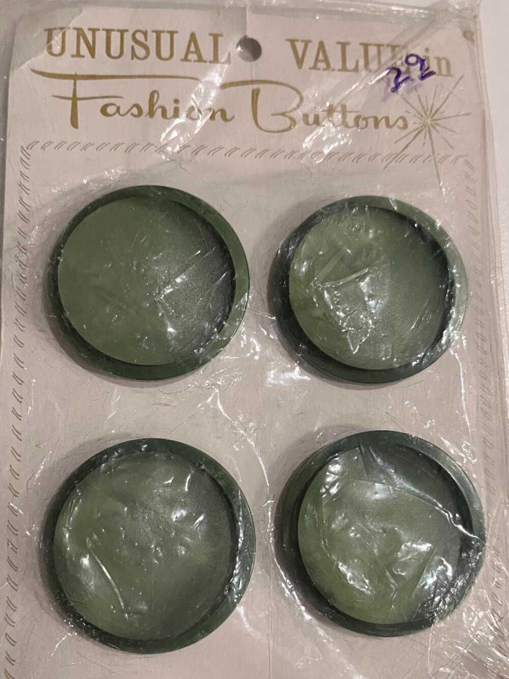 4 PC Set Vintage Buttons Olive Green